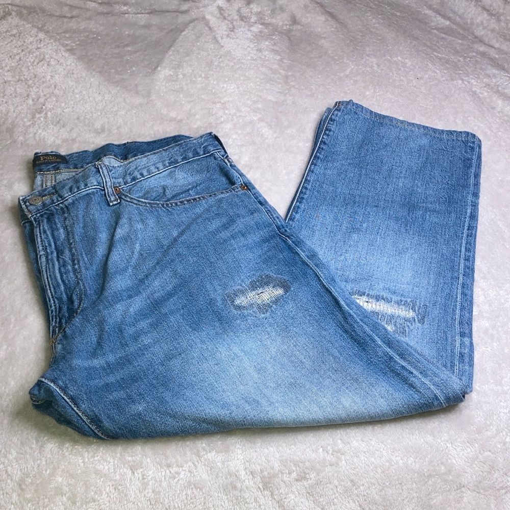 POLO Ralph Lauren 38 x 32 Distressed Hampton Relaxed Straight Unisex Jeans